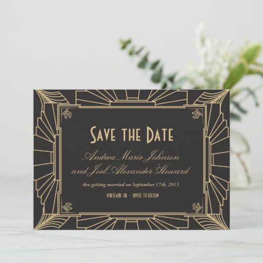 Save The Date Art déco Enregistrer la date par Origami Prints (Debout devant)