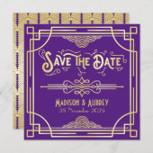 Save The Date Art Déco Mariage Elégant or violet Grand Gatsby (Devant / Derrière)