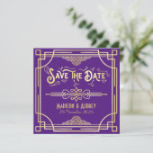 Save The Date Art Déco Mariage Elégant or violet Grand Gatsby (Debout devant)