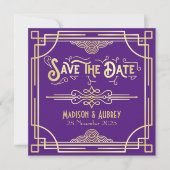 Save The Date Art Déco Mariage Elégant or violet Grand Gatsby (Devant)