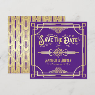 Save The Date Art Déco Mariage Elégant or violet Grand Gatsby