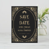 Save The Date Art déco moderne Mariage noir et or (Debout devant)