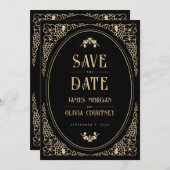 Save The Date Art déco moderne Mariage noir et or (Devant / Derrière)