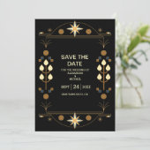 Save The Date Art déco moderne Mariage noir et or (Debout devant)