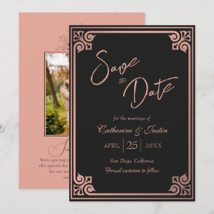 Save The Date Art déco moderne rose noir Peacock Mariage photo