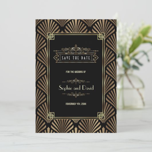 Save The Date Art Déco Noir 1920 Enregistrer la date (Debout devant)