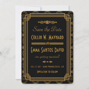 Save The Date Art Déco Noir Enregistrer Les Dates