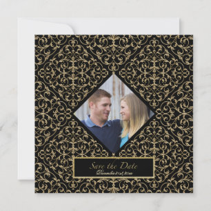 Save The Date Art Déco Nouveau Brocart Dentelle dorée Calligraph