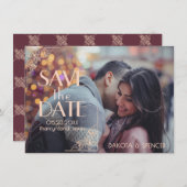 Save The Date Art déco Nouveau | Burgundy Rose Gold Blush Photo (Devant / Derrière)