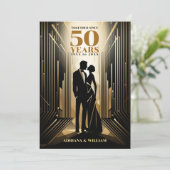 Save The Date Art Déco Rétro Mariage Anniversaire Noir & Or (Debout devant)