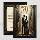 Save The Date Art Déco Rétro Noir & Or Mariage Anniversaire (Devant / Derrière)