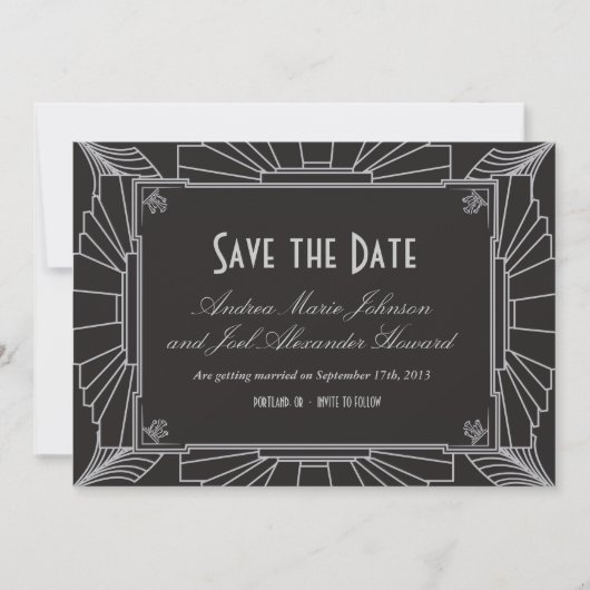Save The Date Art Déco Style Mariage Enregistrer la date (Argent (Devant)