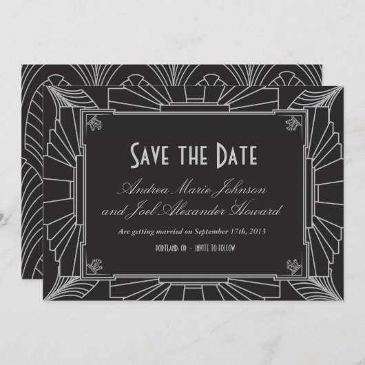 Save The Date Art Déco Style Mariage Enregistrer la date (Argent (Devant / Derrière)