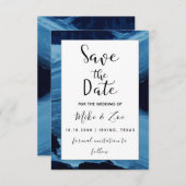 Save The Date Art élégant moderne avec coup de pinceau bleu et n (Devant / Derrière)
