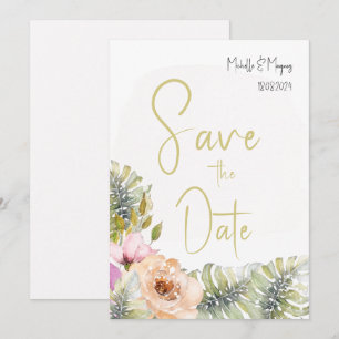 Save The Date Art floral aquarelle boho Monstera tropical