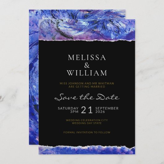 Save The Date Art Mariage noir bleu (Devant / Derrière)