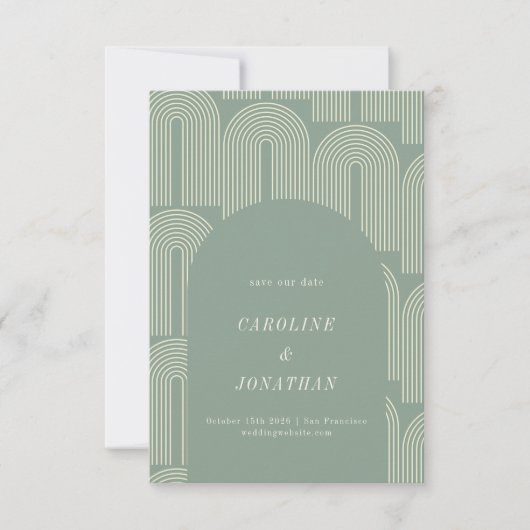 Save The Date Art moderne Arch Line Sage Vert Mariage formel (Devant)