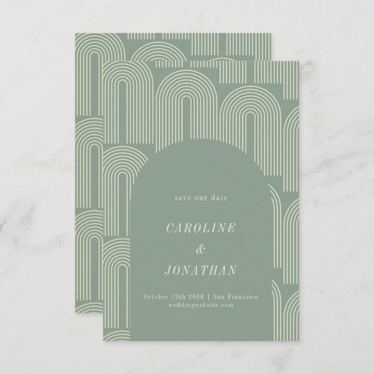Save The Date Art moderne Arch Line Sage Vert Mariage formel (Devant / Derrière)