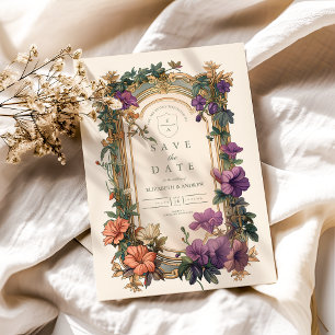 Save The Date Art Nouveau Arc d'or Mariage Floral