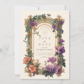 Save The Date Art Nouveau Arc d'or Mariage Floral (Devant)
