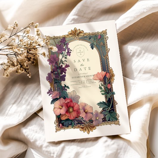 Save The Date Art Nouveau Baroque Frontière Mariage Floral