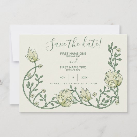 Save The Date Art Nouveau Botanique, joli script (Devant)