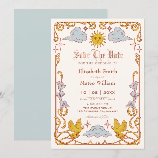 Save The Date Art nouveau Céleste (Devant / Derrière)