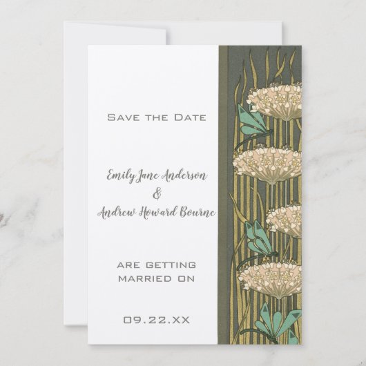 Save The Date Art Nouveau Dragonfly Lily Pad Enregistrer la date (Devant)