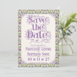 Save The Date Art Nouveau Élégants Inséparables Jaune Clair