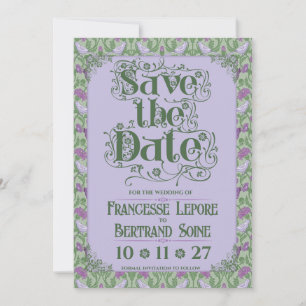 Save The Date Art Nouveau Élégants Inséparables Lavande