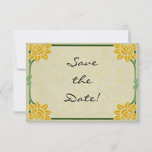 Save The Date Art Nouveau Fleurs Jaunes Mariage Enregistrer la d (Devant)
