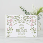 Save The Date Art Nouveau Floral Mariage vert et rose (Debout devant)