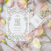 Save The Date Art Nouveau Floral Mariage vert et rose