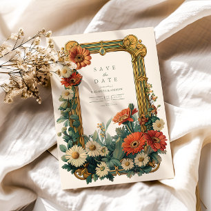 Save The Date Art Nouveau Mariage à charpente fleurie Gerbera