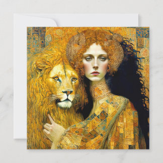 Save The Date Art Nouveau Woman With Leon Inspired By Klimt