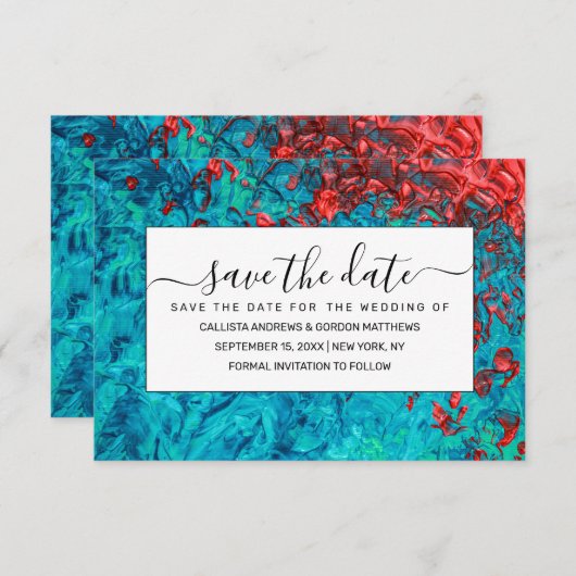 Save The Date Artiste Neon Orange Turquoise Vert Acrylique Peint (Devant / Derrière)