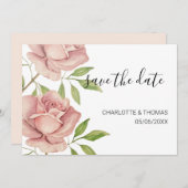 Save The Date Artistic Blush Rose aquarelle  peint à la main (Devant / Derrière)