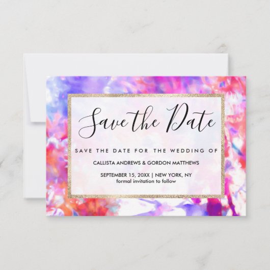 Save The Date Artsy Abstrait Été Rose Violet Orange Tie Dye (Devant)