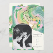 Save The Date Artsy Abstrait Vert aquarelle Mariage photo (Devant / Derrière)