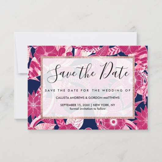 Save The Date Artsy Moderne Fuschia Marine Acrylique Feuilles fl (Devant)