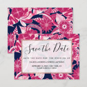 Save The Date Artsy Moderne Fuschia Marine Acrylique Feuilles fl (Devant / Derrière)