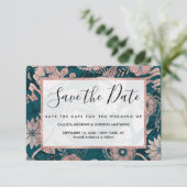 Save The Date Artsy Moderne Rose Or Emerald Green Flowers (Debout devant)