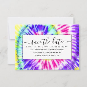 Save The Date Artsy Neon Rainbow Tie Dye Motif d'aquarelle