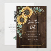 Save The Date Aspect Bois Rustique Tournesol Verdure (Devant / Derrière)
