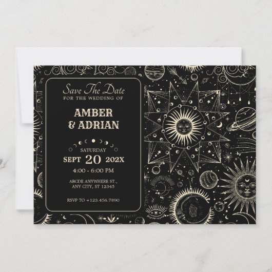 Save The Date Astrologie magique Boho mariage céleste (Devant)