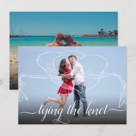 Save The Date Attacher le noeud | Mariage de ruban cardiaque mod (Devant / Derrière)