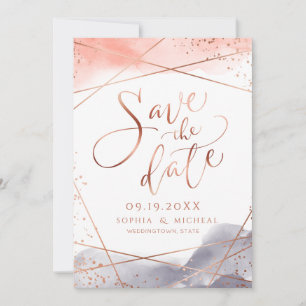 Save The Date Aube en or rose Calligraphie géométrique aquarelle
