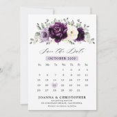 Save The Date Aubergine Plum violet Ivory Blanc Floral Calendrie (Devant)
