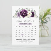 Save The Date Aubergine Plum violet Ivory Blanc Floral Calendrie (Debout devant)