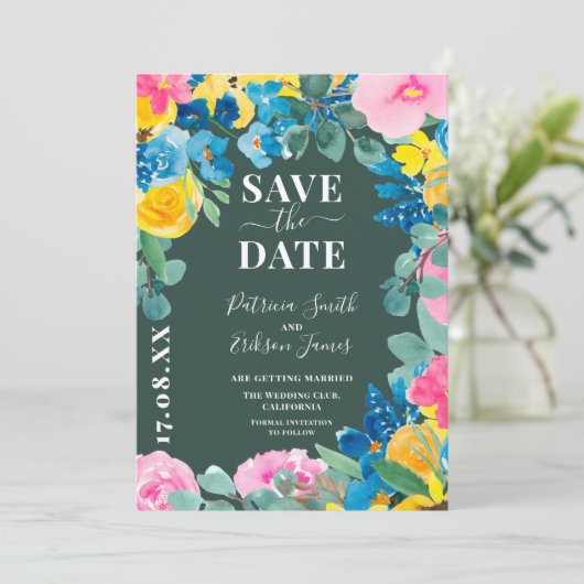 Save The Date audacieux mariage floral d'été enregistrer la date (Debout devant)